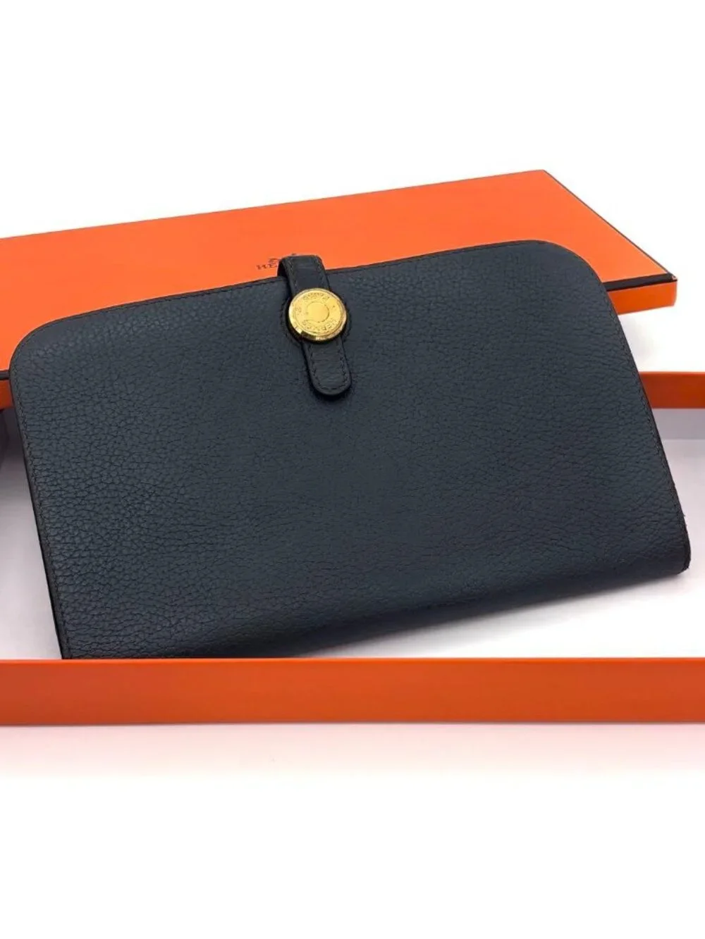 Hermes Dogon GM Togo Wallet Gray Silver Leather